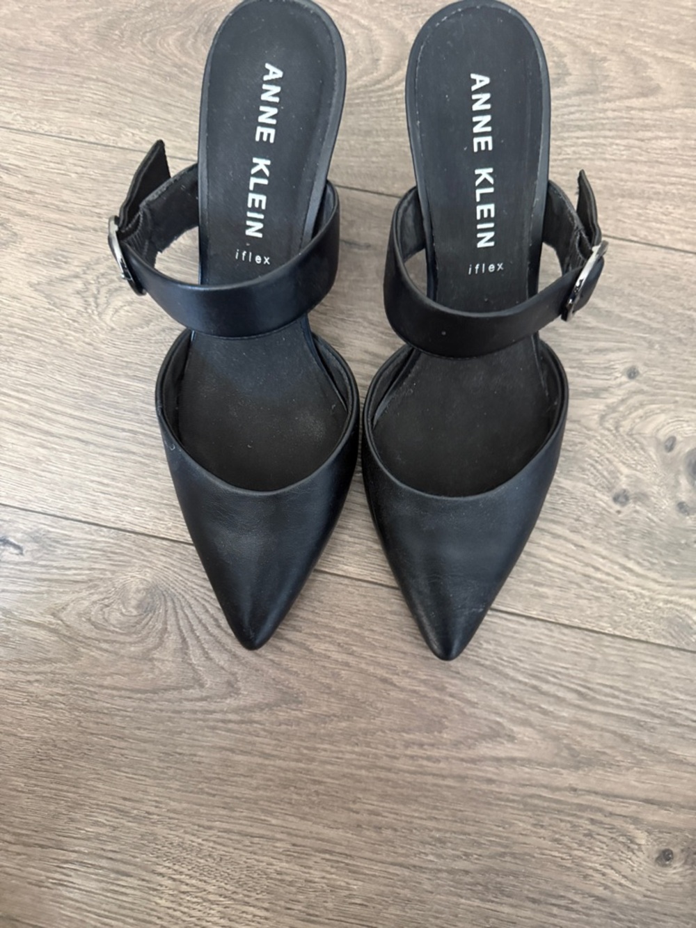 Anne Klein Black Pointed-Toe Mary Jane Mule Heels